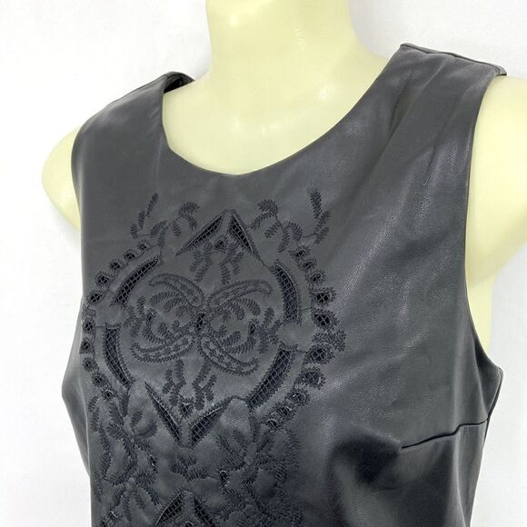 Abercrombie & Fitch Dress Faux Black Leather Embroidered Mini Sz Sm - Picture 2 of 8